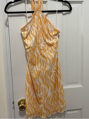 Sunlit Zebra Print Halter Mini Dress in Yellow & White Native Daughters small